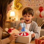 Figurine à tête branlante personnalisée pour enfant à partir d'une photo avec socle en forme de cœur