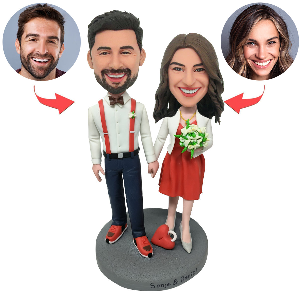 Bobblehead couple personnalisé avec des fleurs