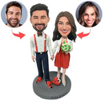 Bobblehead couple personnalisé avec des fleurs