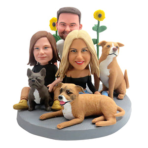 Bobblehead personnalisé pour membre de la famille avec 3 chiens