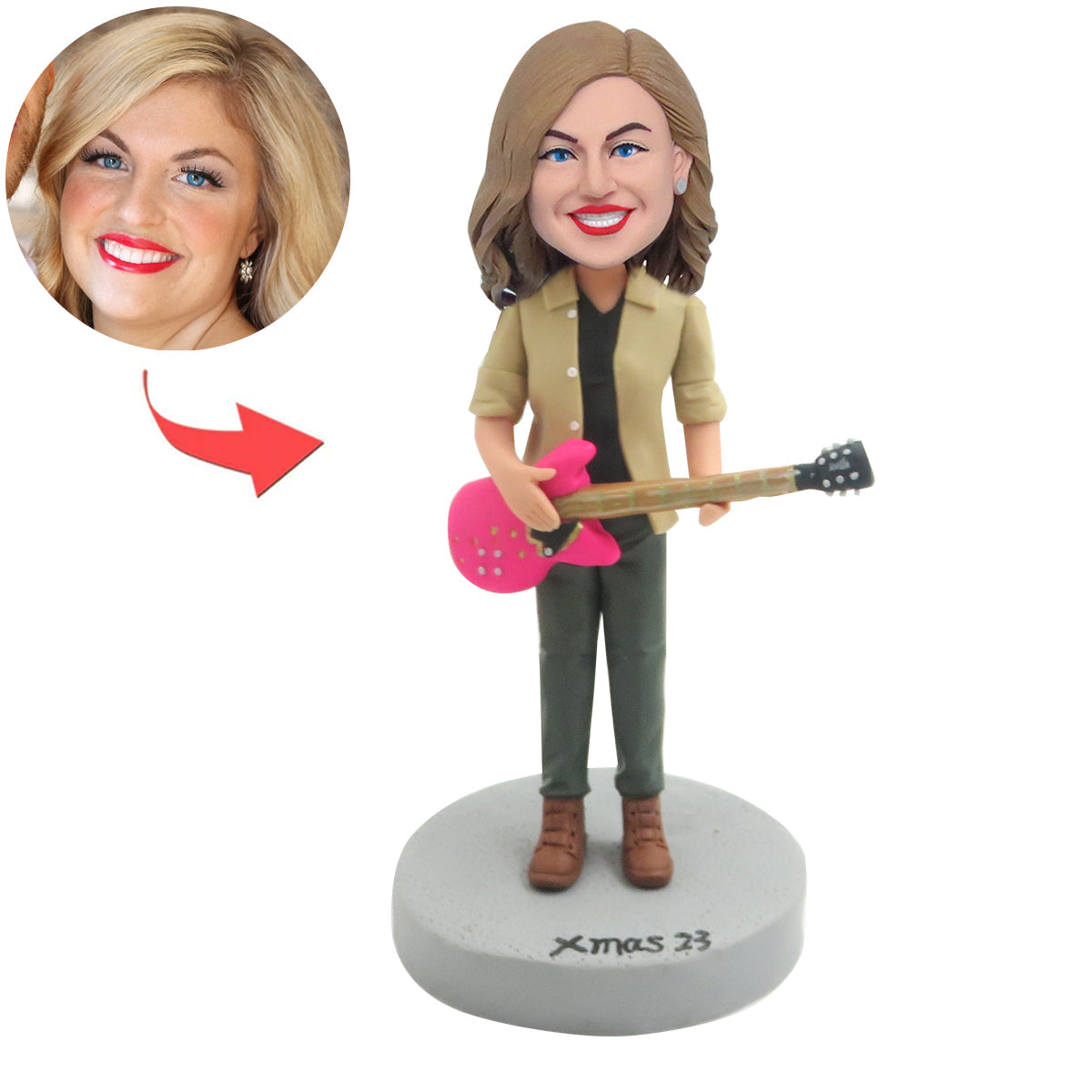 Bobblehead féminin personnalisé avec guitare rose