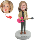 Bobblehead féminin personnalisé avec guitare rose
