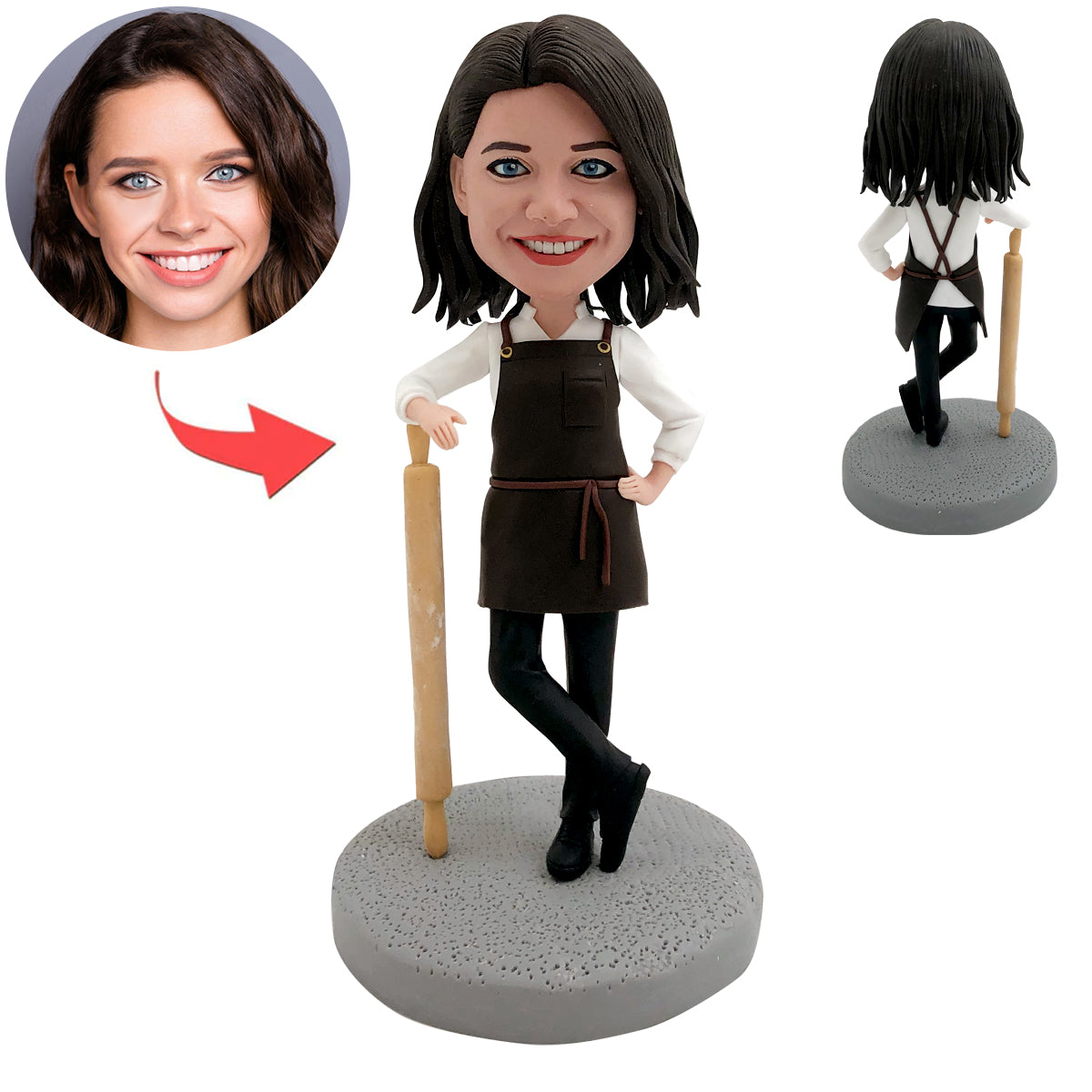 Maman de chef Bobblehead personnalisée avec rouleau à pâtisserie