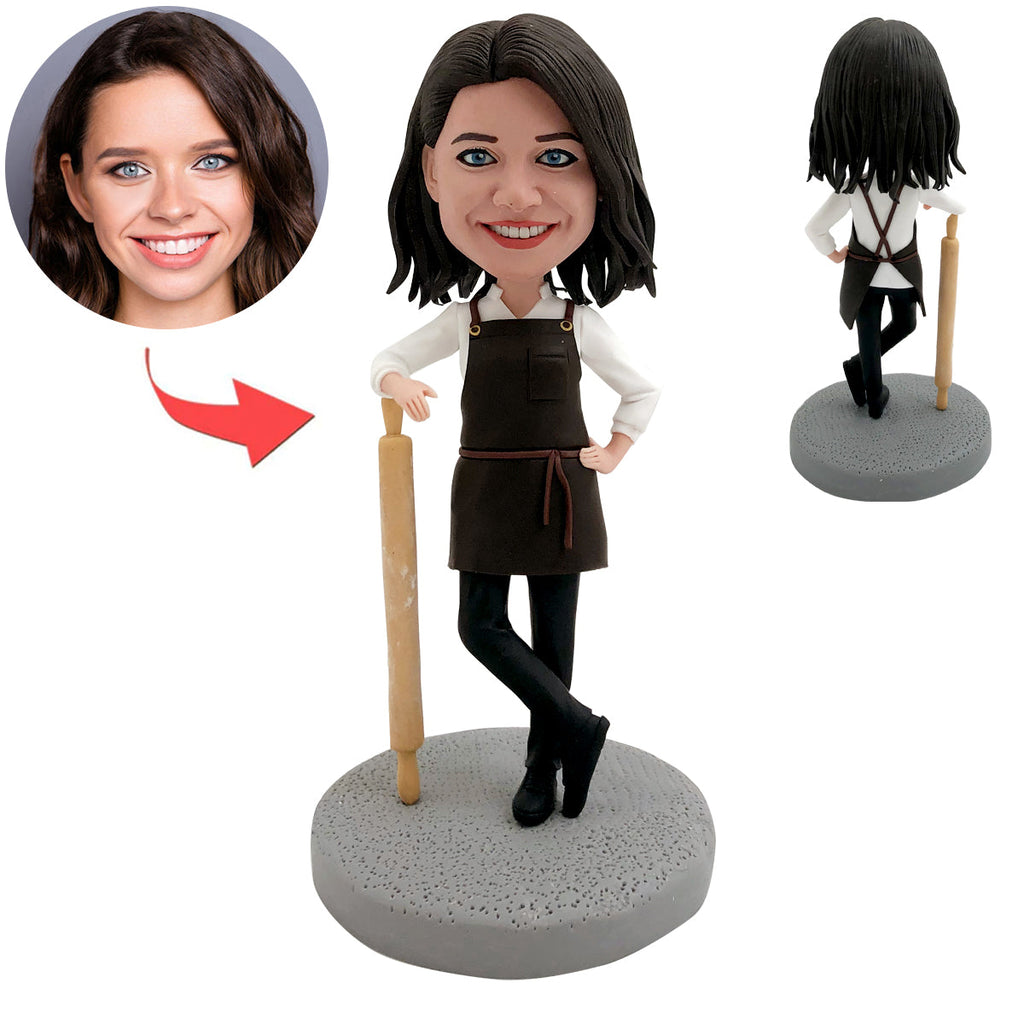 Maman de chef Bobblehead personnalisée avec rouleau à pâtisserie