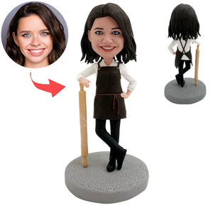 Maman de chef Bobblehead personnalisée avec rouleau à pâtisserie