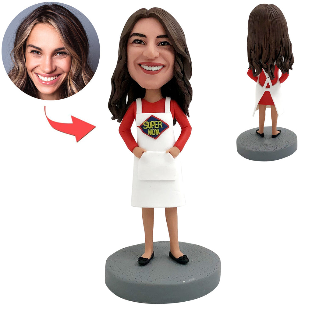 Bobblehead personnalisé portant un tablier Super Mom