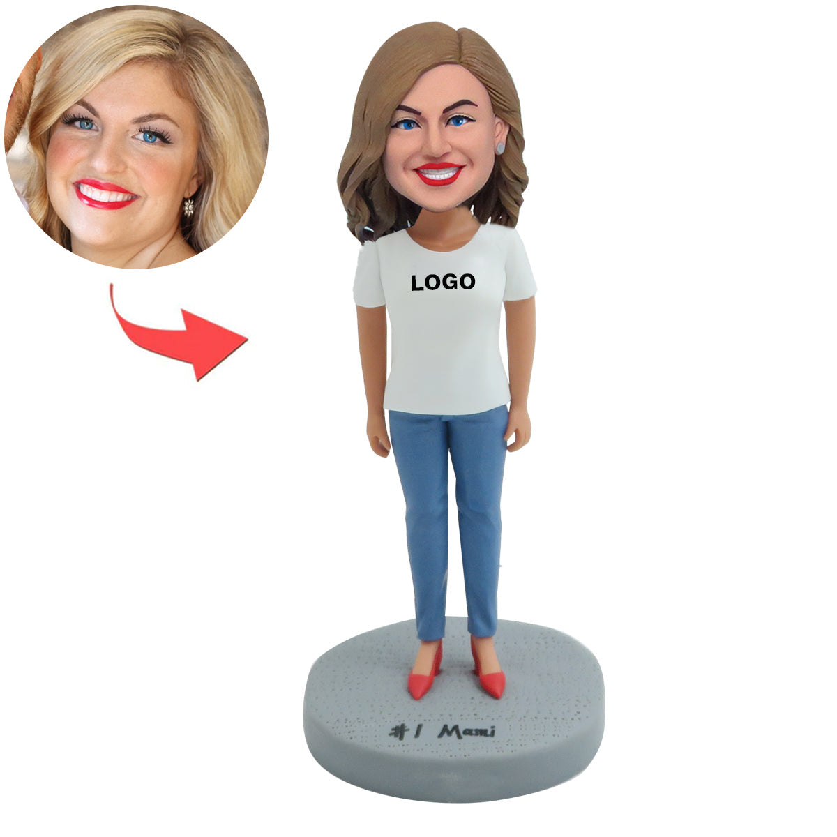 Bobblehead femme décontracté personnalisé avec logo