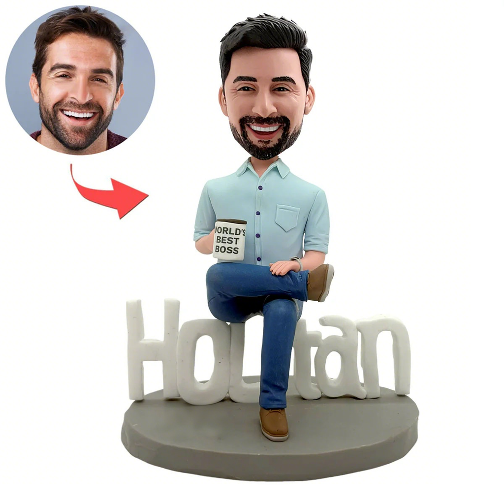 Mug personnalisé avec figurine Bobblehead « Meilleur patron du monde »