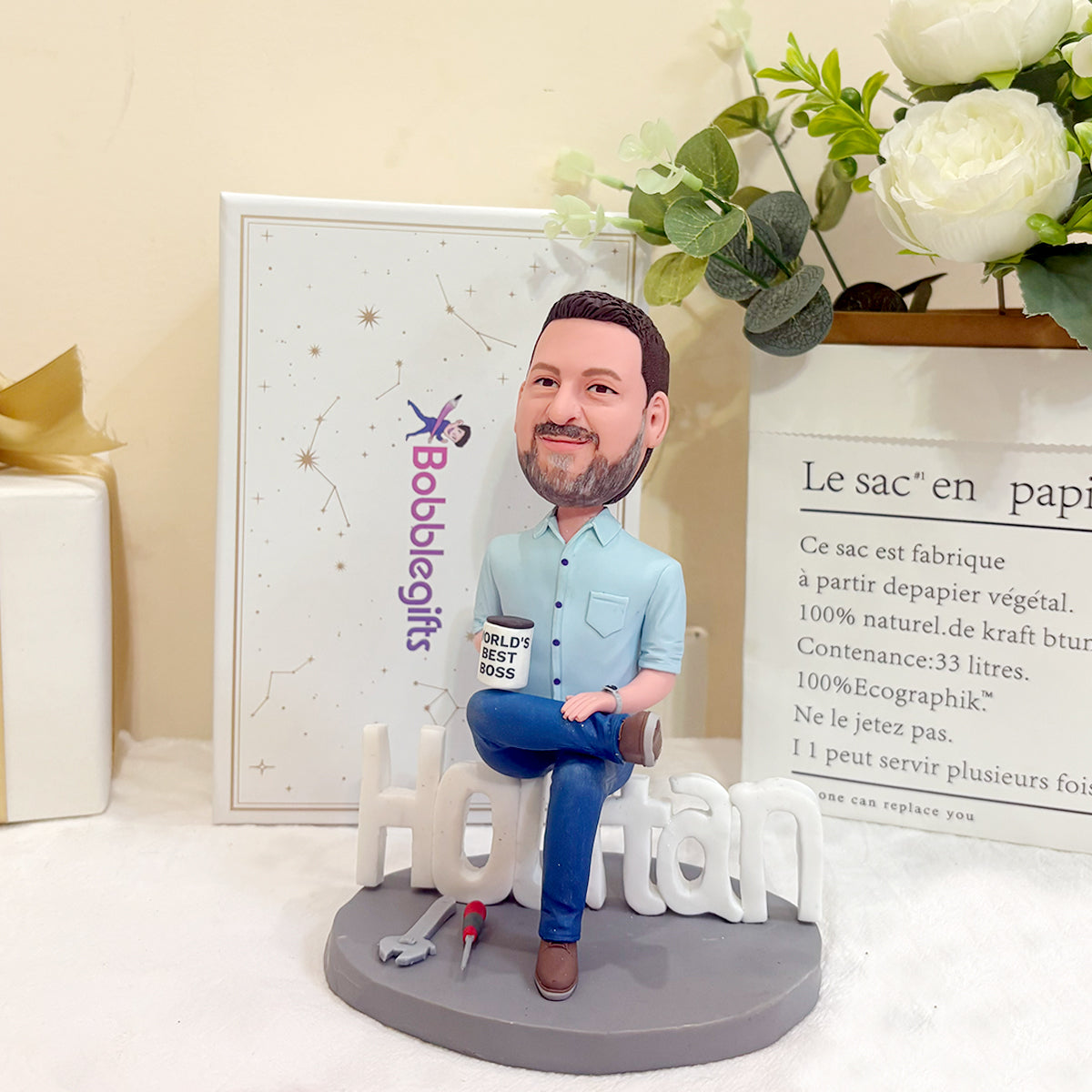 Mug personnalisé avec figurine Bobblehead « Meilleur patron du monde »