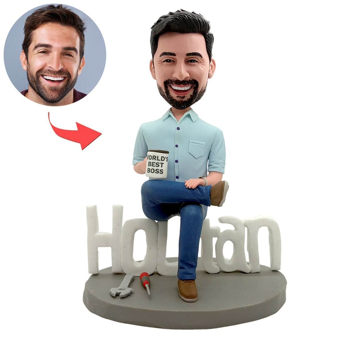 Mug personnalisé avec figurine Bobblehead « Meilleur patron du monde »