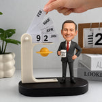 Calendrier de bureau personnalisé pour patron avec figurine à tête branlante sur mesure