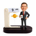 Calendrier de bureau personnalisé pour patron avec figurine à tête branlante sur mesure