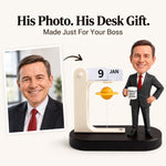 Calendrier de bureau personnalisé pour patron avec figurine à tête branlante sur mesure