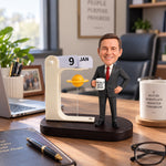 Calendrier de bureau personnalisé pour patron avec figurine à tête branlante sur mesure