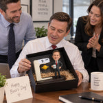Calendrier de bureau personnalisé pour patron avec figurine à tête branlante sur mesure