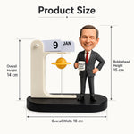 Calendrier de bureau personnalisé pour patron avec figurine à tête branlante sur mesure