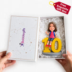 Figurine à tête branlante personnalisée pour fille, cadeau de 10e anniversaire, assise sur le chiffre 10