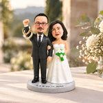 Figurine de couple de mariage personnalisée avec porte-alliances à partir d'une photo