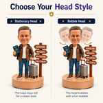 Figurine à tête branlante personnalisée sur mesure pour la retraite et les voyages avec base musicale rotative à 360°