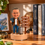 Figurine à tête branlante personnalisée sur mesure pour la retraite et les voyages avec base musicale rotative à 360°
