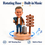 Figurine à tête branlante personnalisée sur mesure pour la retraite et les voyages avec base musicale rotative à 360°