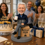 Figurine à tête branlante personnalisée pour la retraite avec mug à café