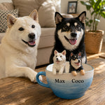 Mug à café personnalisé pour deux animaux avec figurines d’animaux faites main
