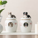Urne commémorative personnalisée en céramique pour animaux de compagnie avec photo et figurine personnalisées