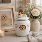 Urne commémorative personnalisée en céramique pour animaux de compagnie avec photo et figurine personnalisées