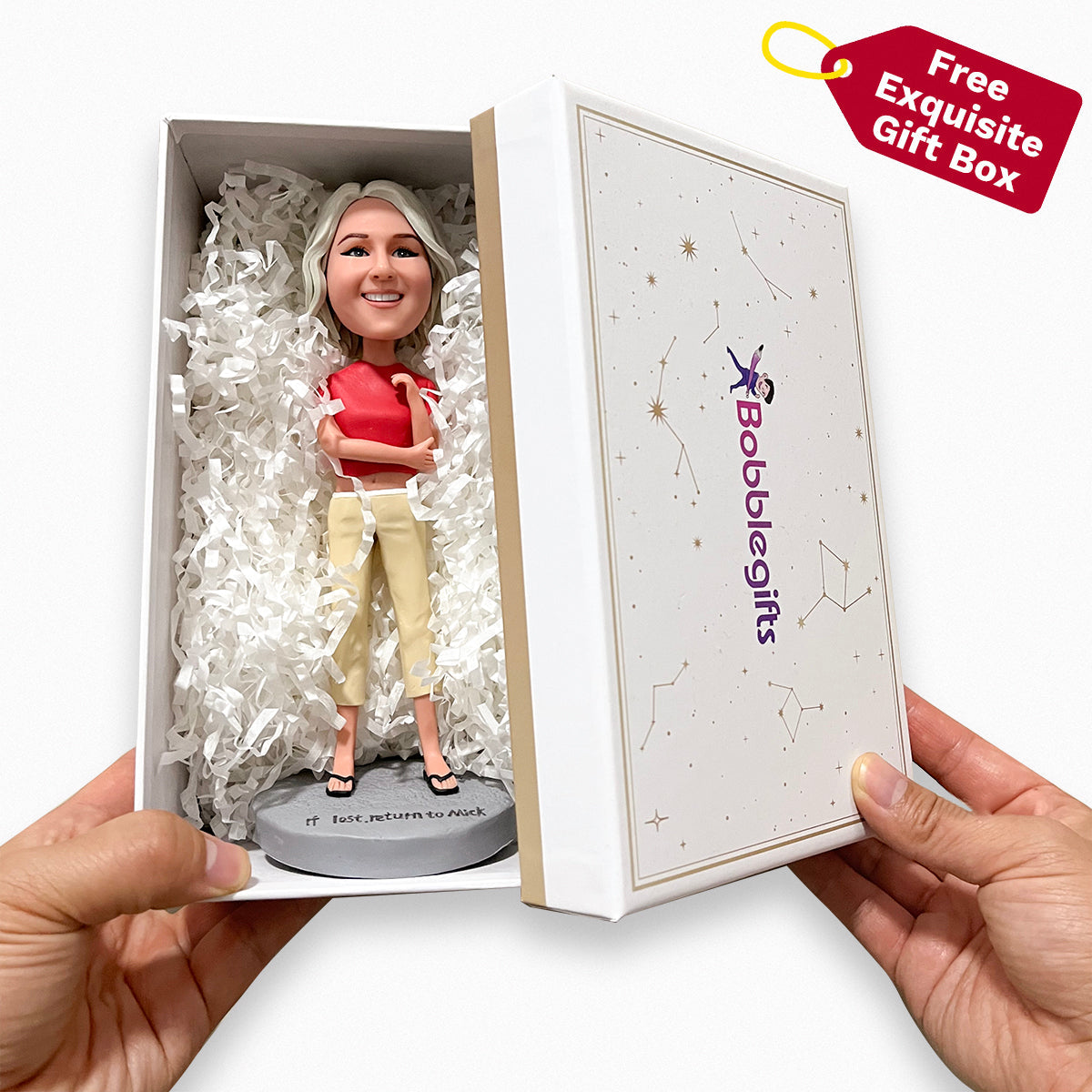 Bobblehead féminin personnalisé avec guitare rose