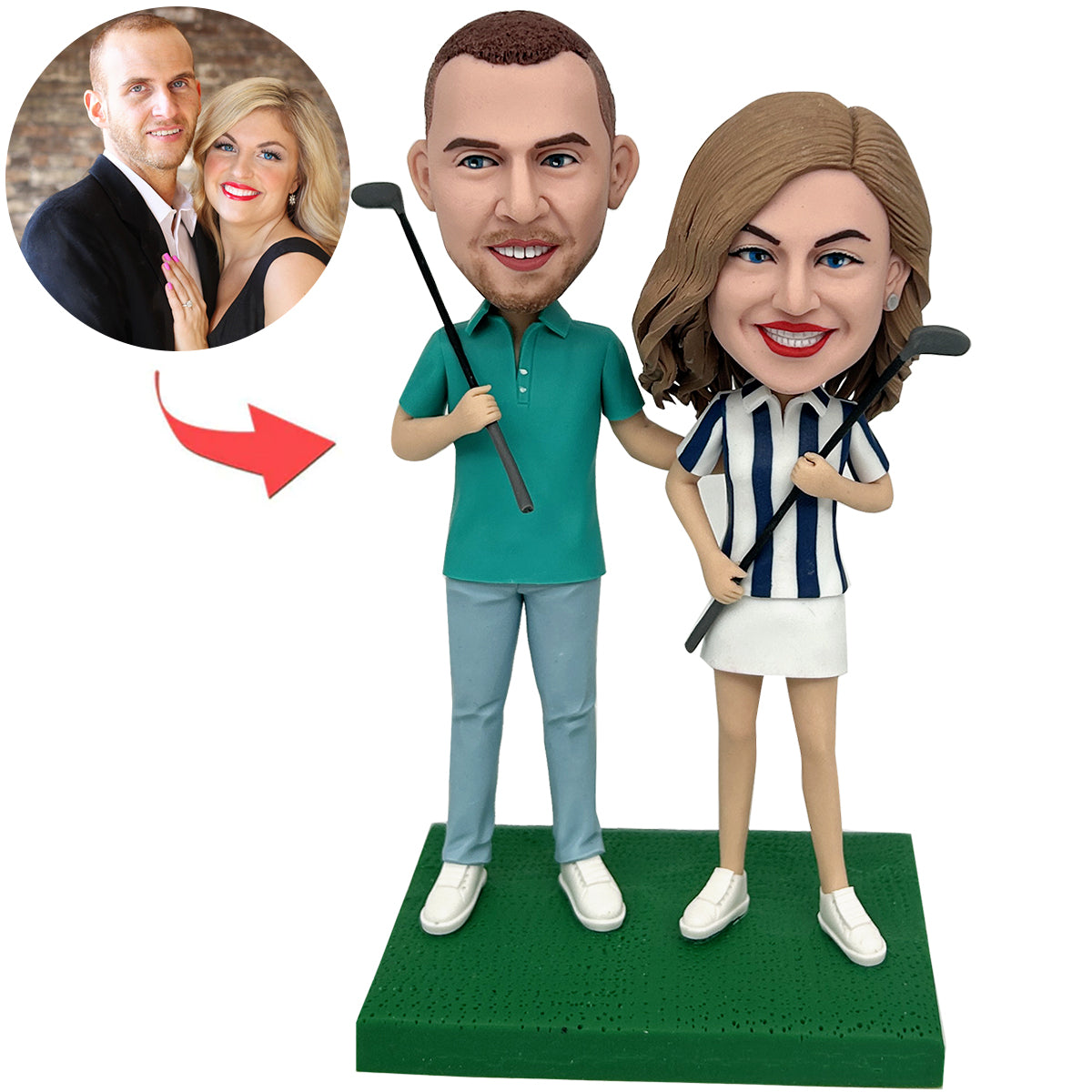 Couple personnalisé Bobblehead jouant au golf