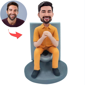 Homme drôle sur les toilettes Bobblehead personnalisé