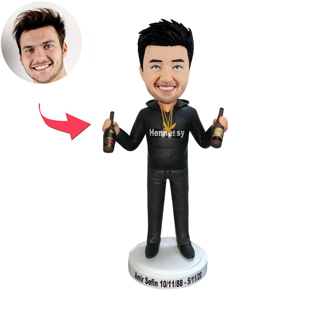 Bobblehead personnalisé contenant deux bouteilles de vin